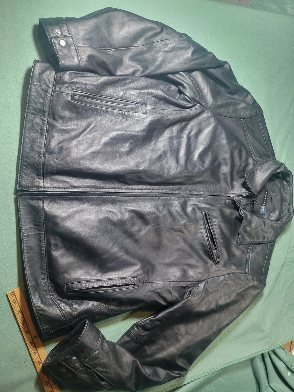 HARBOUR ONE Black 100% lamb Leather Full Zip Pockets Lined Jacket Coat XL Mens